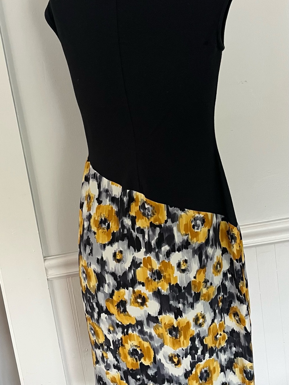 Worth Black Bodice with Yellow Floral Midi Dress